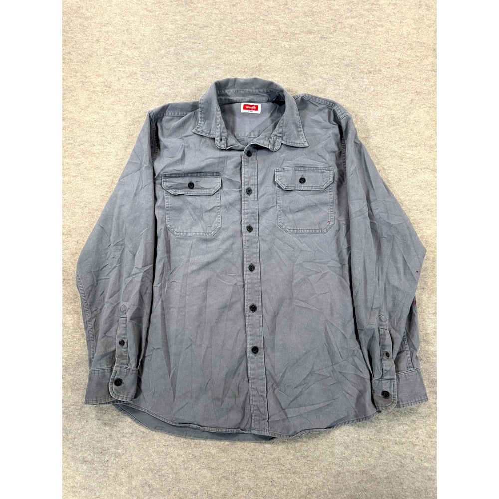 Wrangler Epic Soft Woven Shirt Mens Large Gray Twill Cotton Stretch Button Up